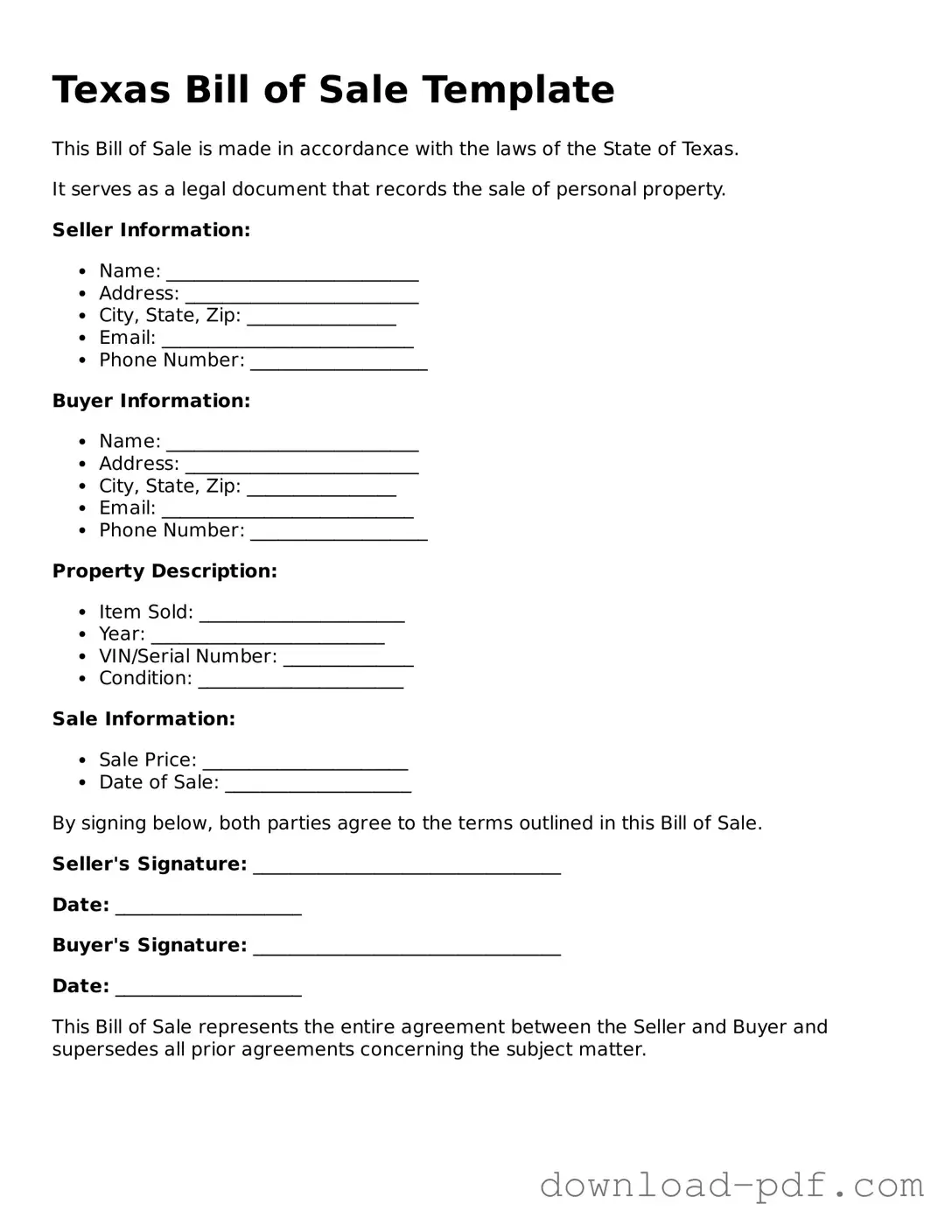 Texas Bill of Sale Document