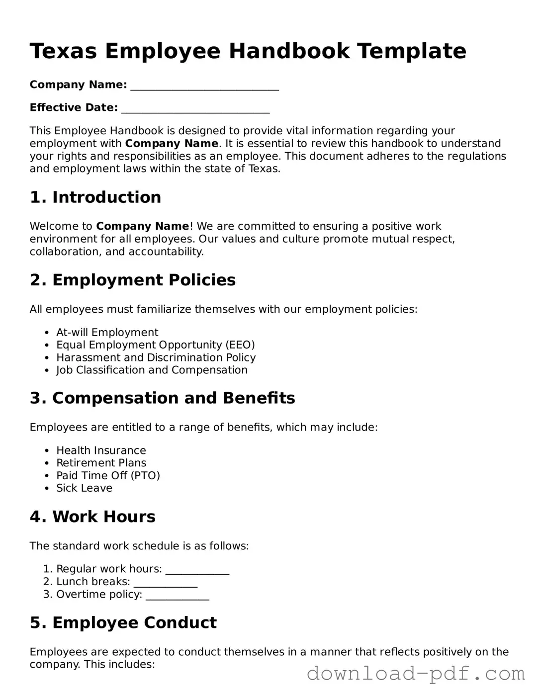 Texas Employee Handbook Document
