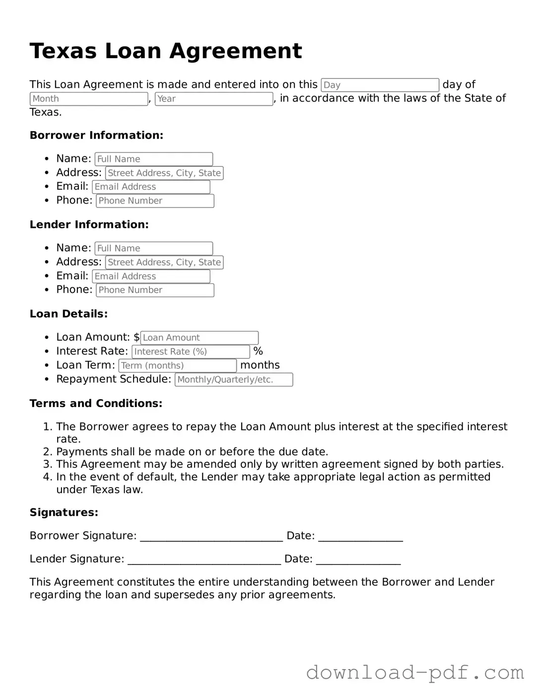 Texas Loan Agreement Document