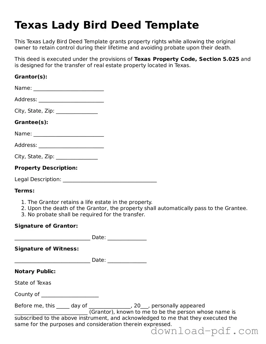 Texas Lady Bird Deed Document