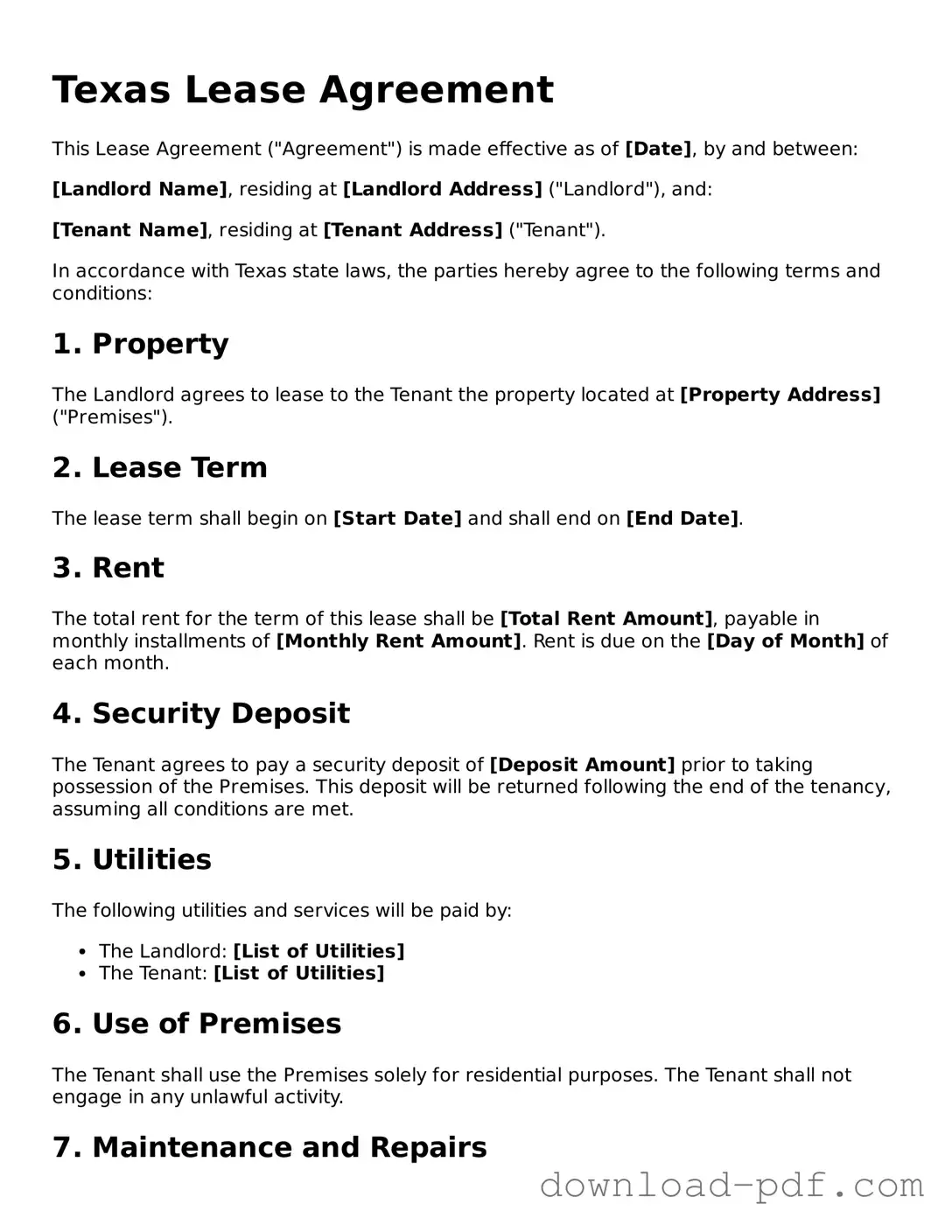 Texas Lease Agreement Document