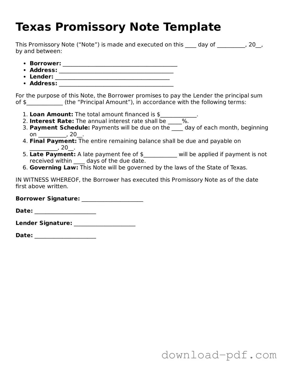 Texas Promissory Note Document