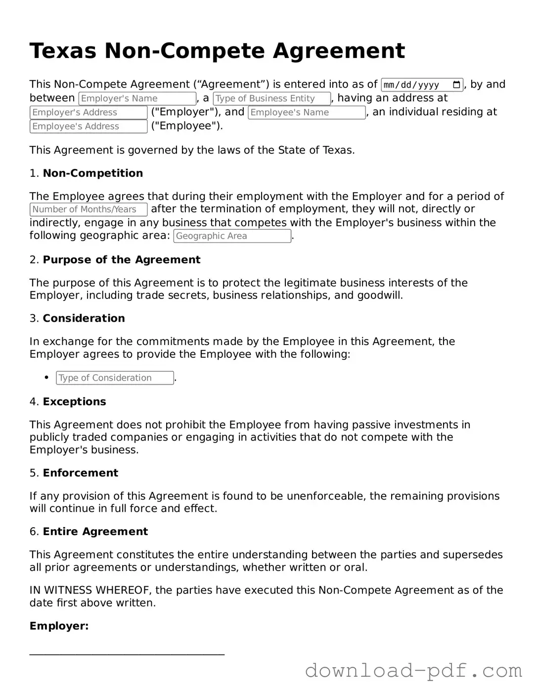 Texas Non-compete Agreement Document