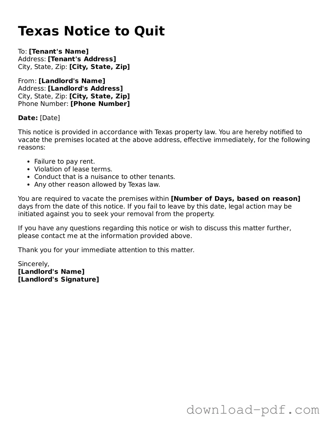 Texas Notice to Quit Document