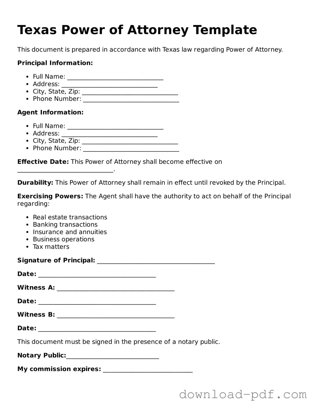 Texas Power of Attorney Document