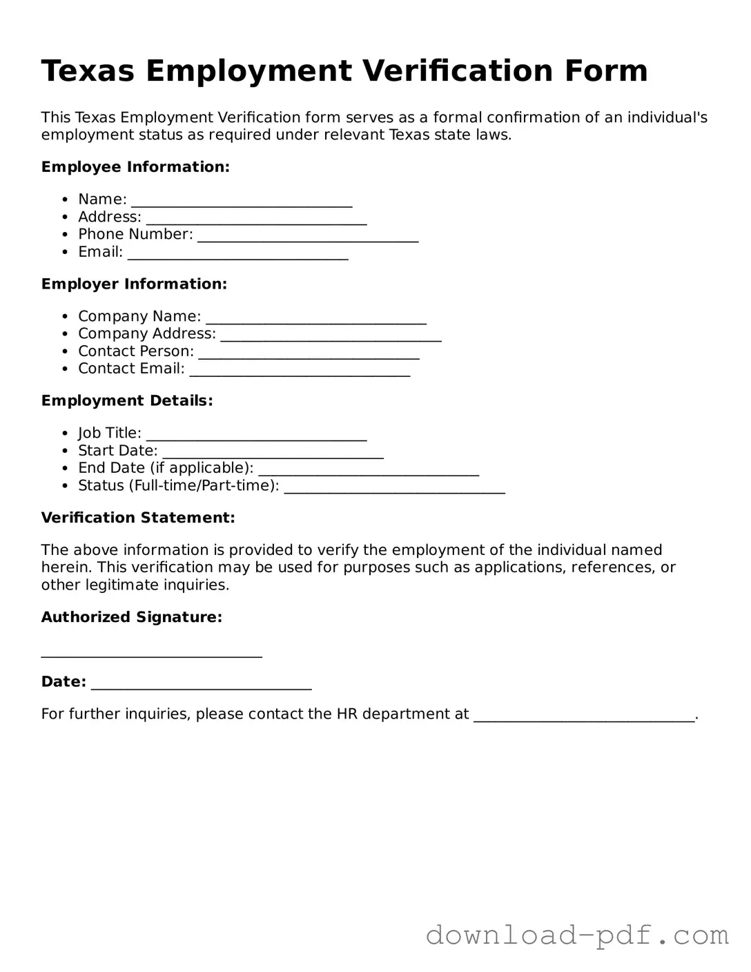 Texas Employment Verification Document