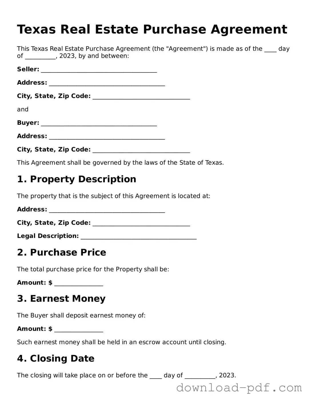 Texas Real Estate Purchase Agreement Document