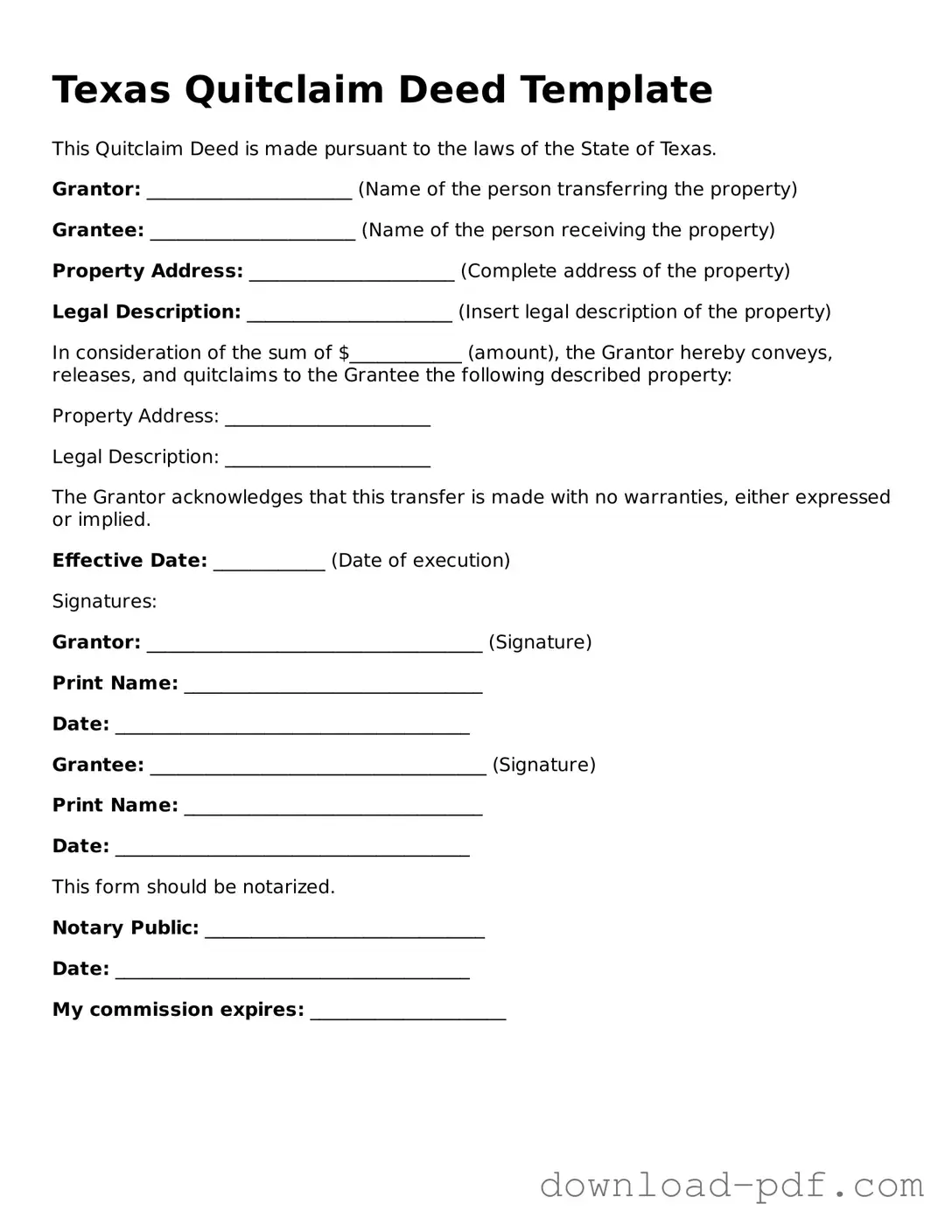 Texas Quitclaim Deed Document