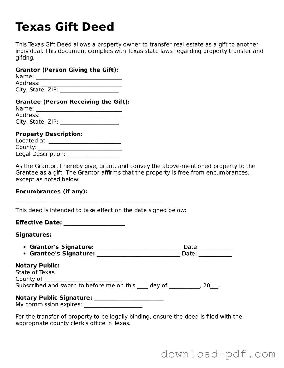 Texas Gift Deed Document