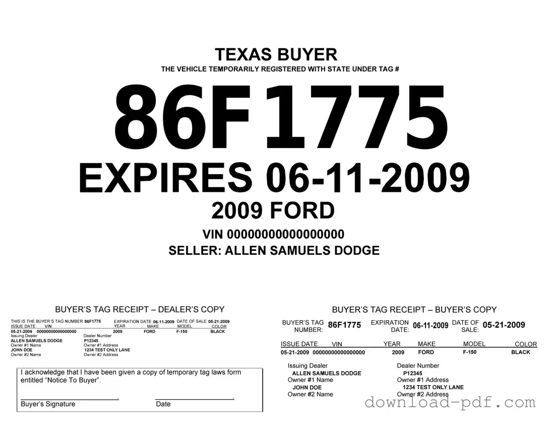 Get Texas Temporary Tag Template in PDF