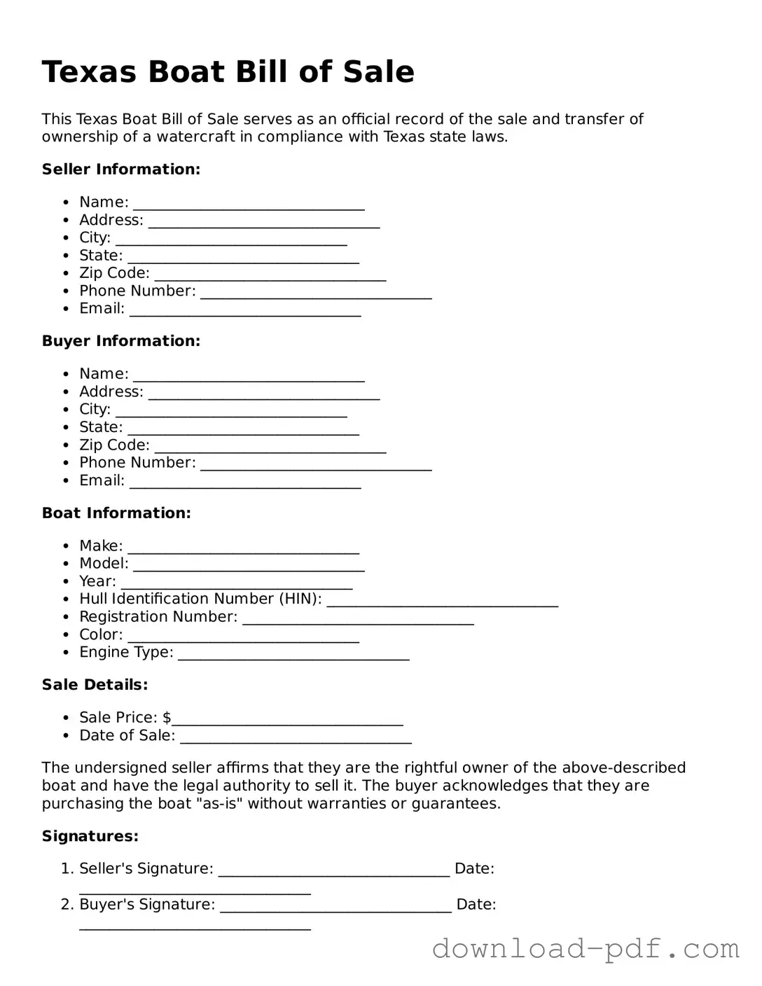 Texas Boat Bill of Sale Document