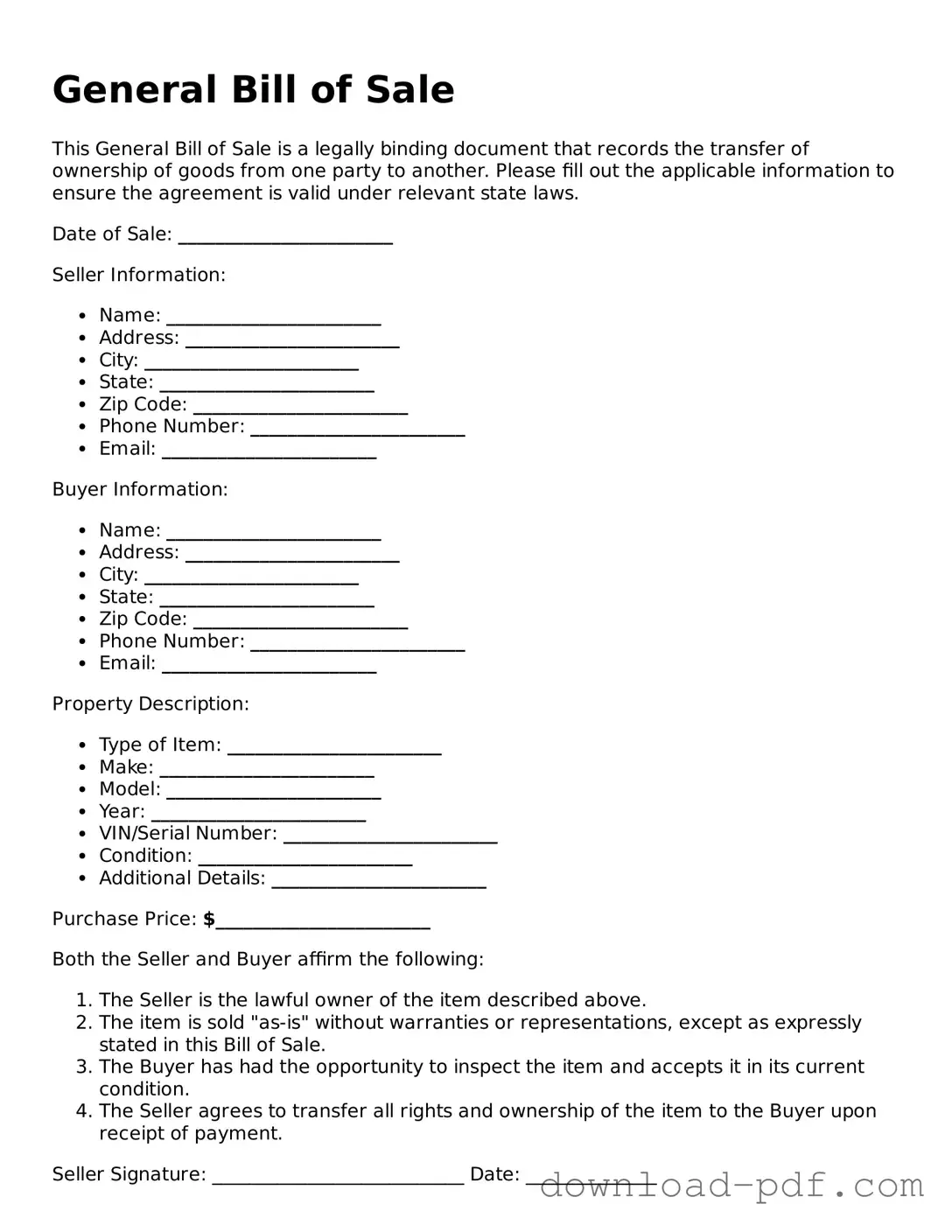 Free General Bill of Sale Template