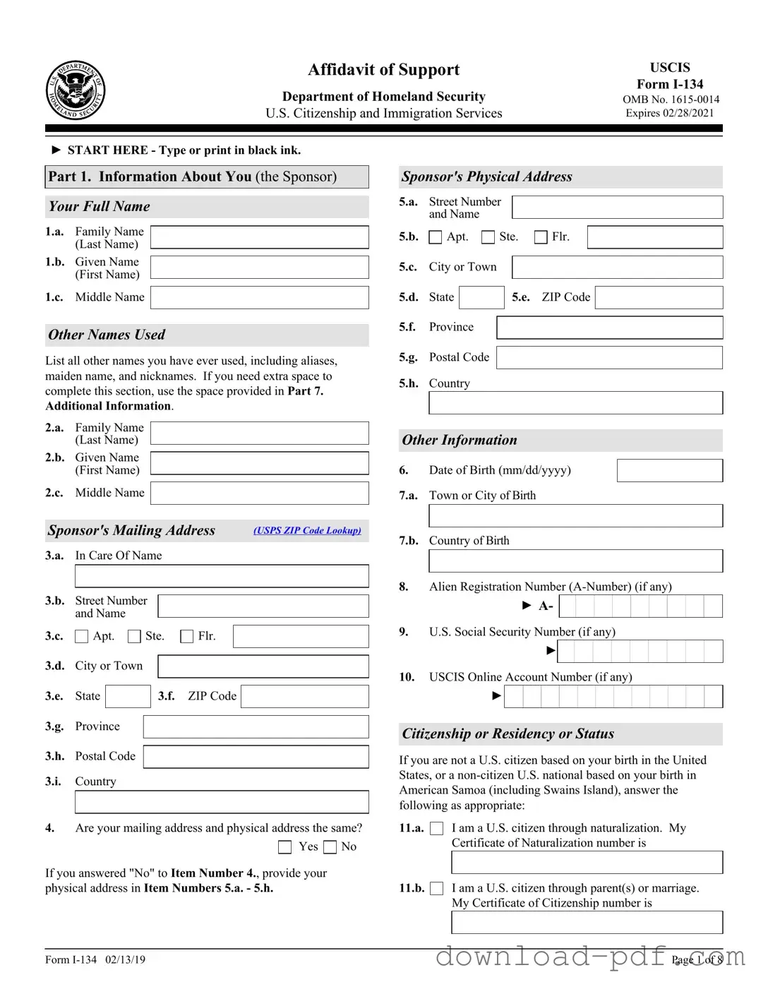 Get USCIS I-134 Template in PDF