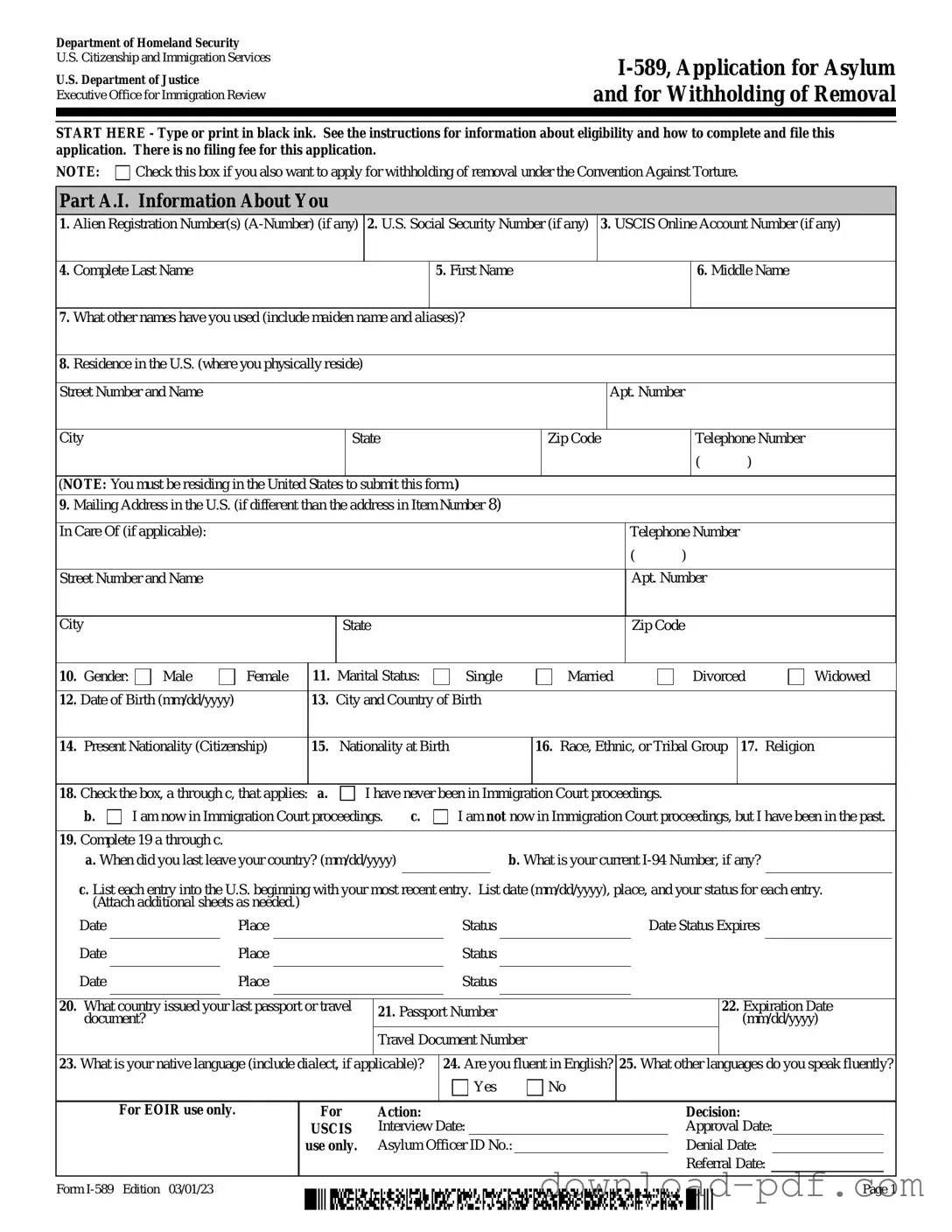 Get USCIS I-589 Template in PDF