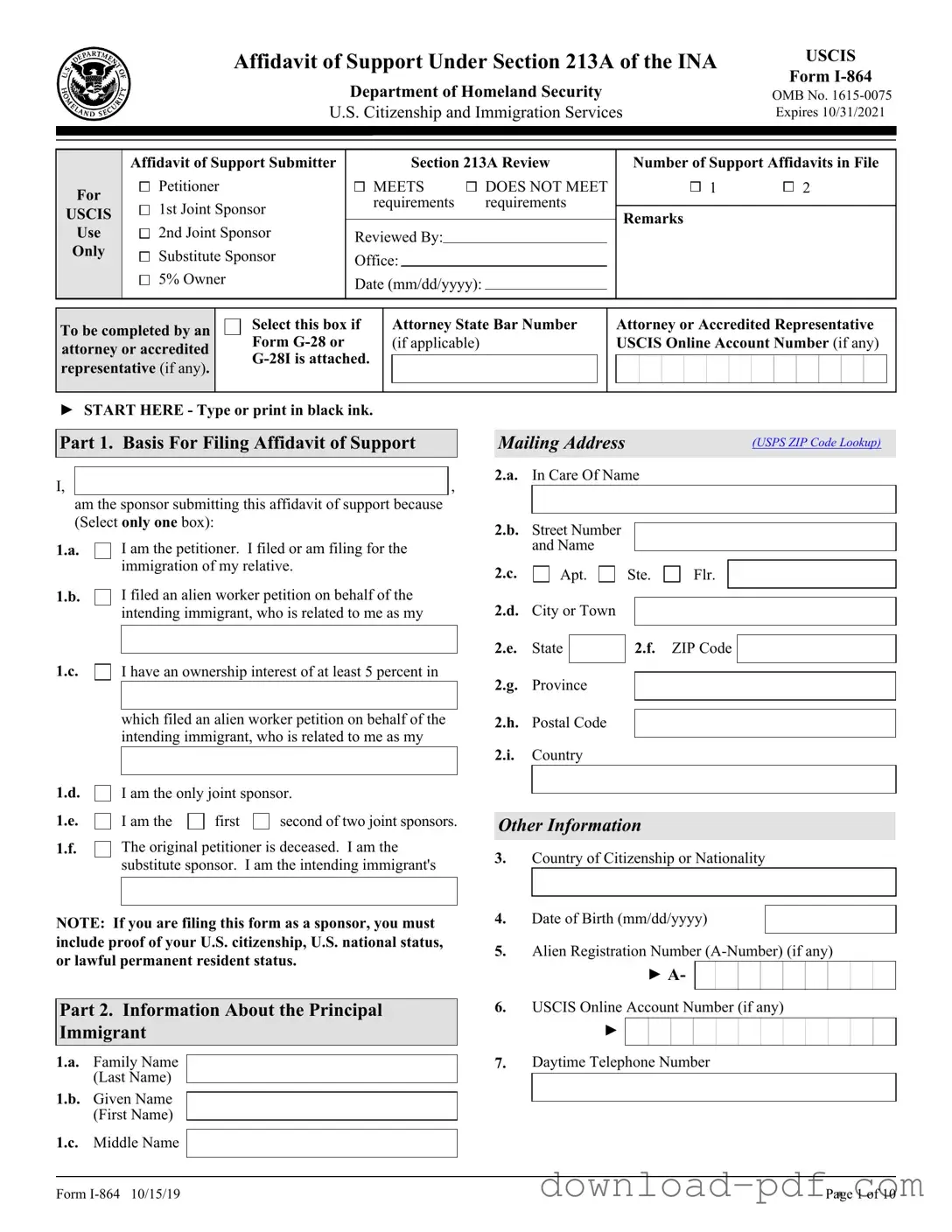 Get USCIS I-864 Template in PDF