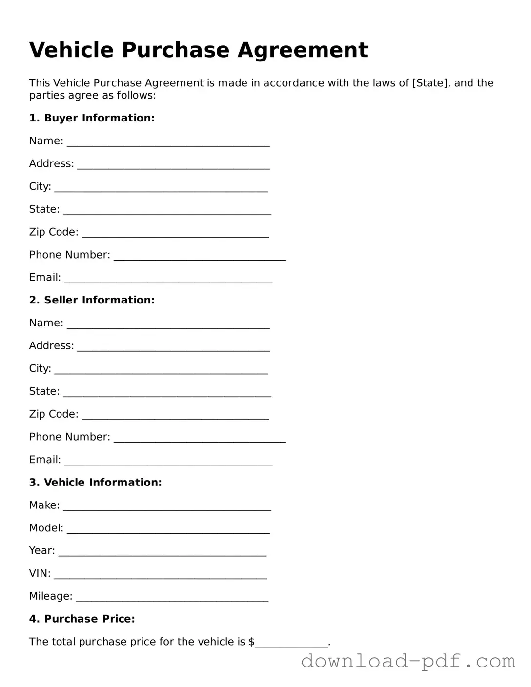 Free Vehicle Purchase Agreement Template