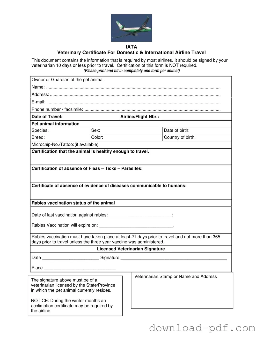Get Veterinary Certificate Travel Template in PDF