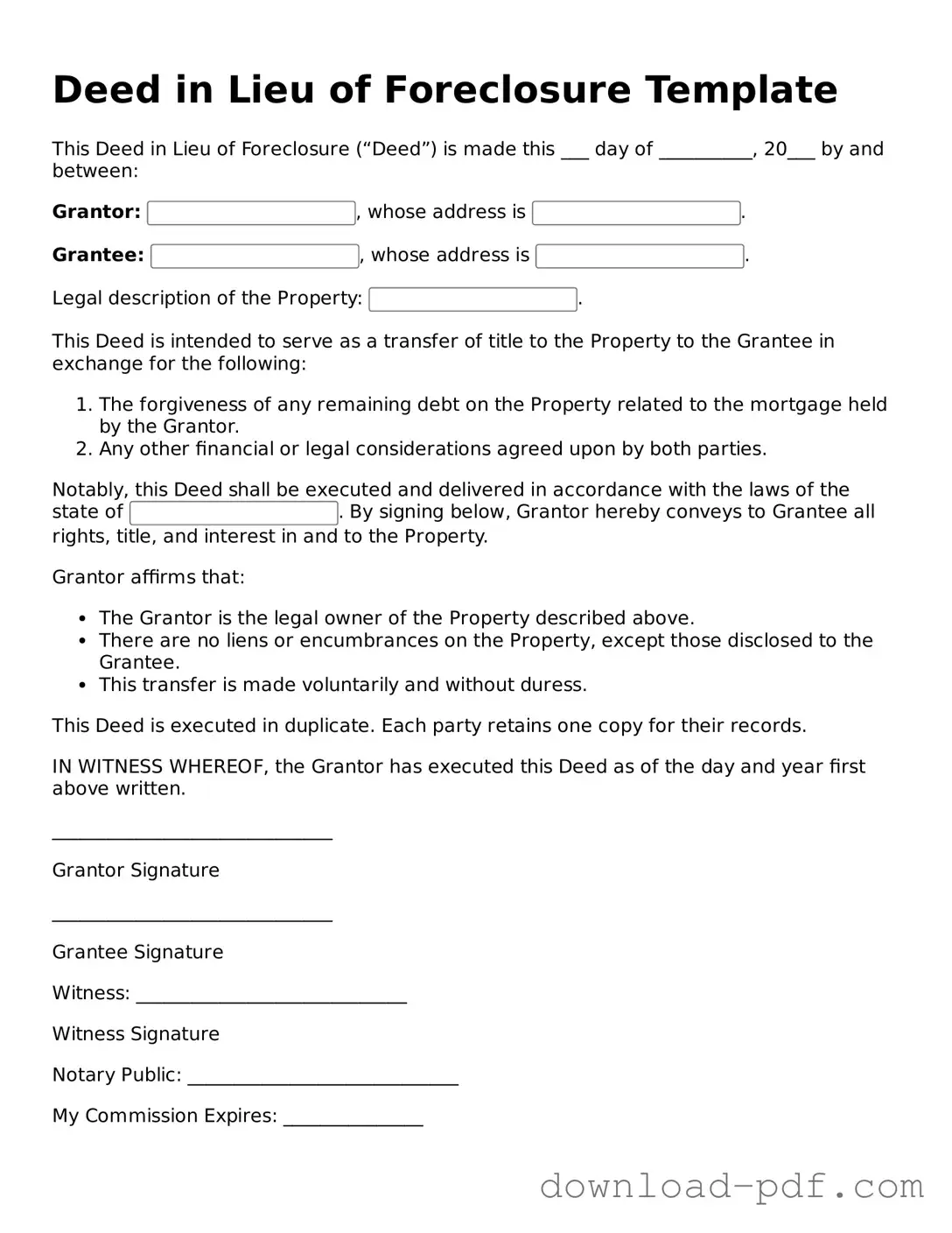 Free Deed in Lieu of Foreclosure Template