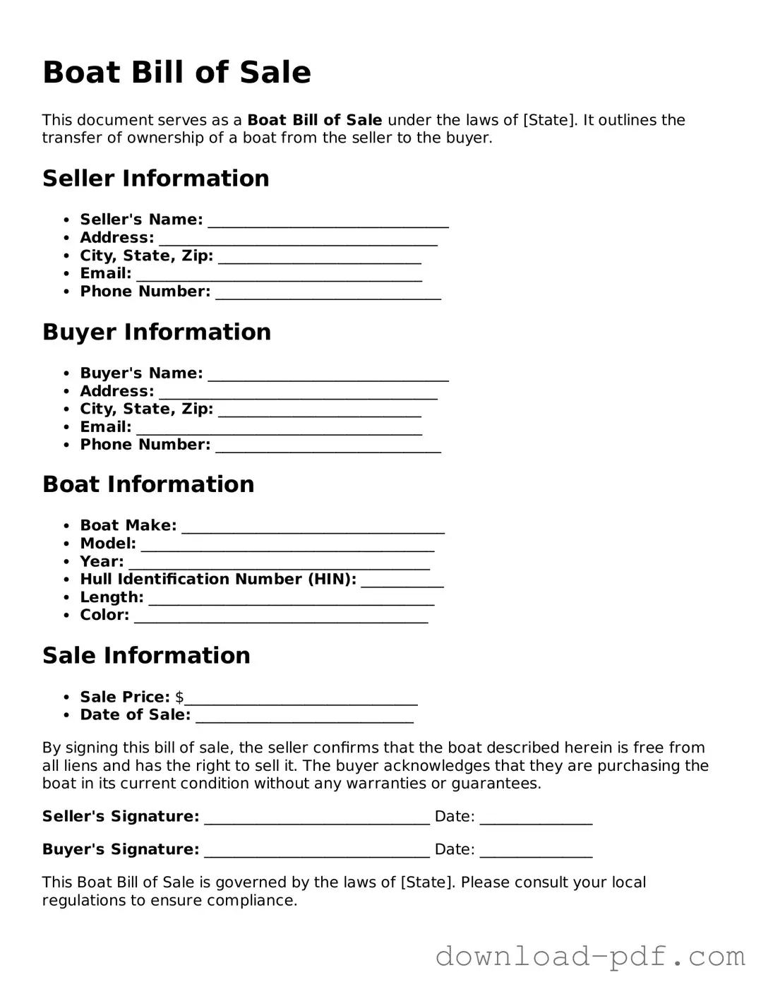 Free Boat Bill of Sale Template