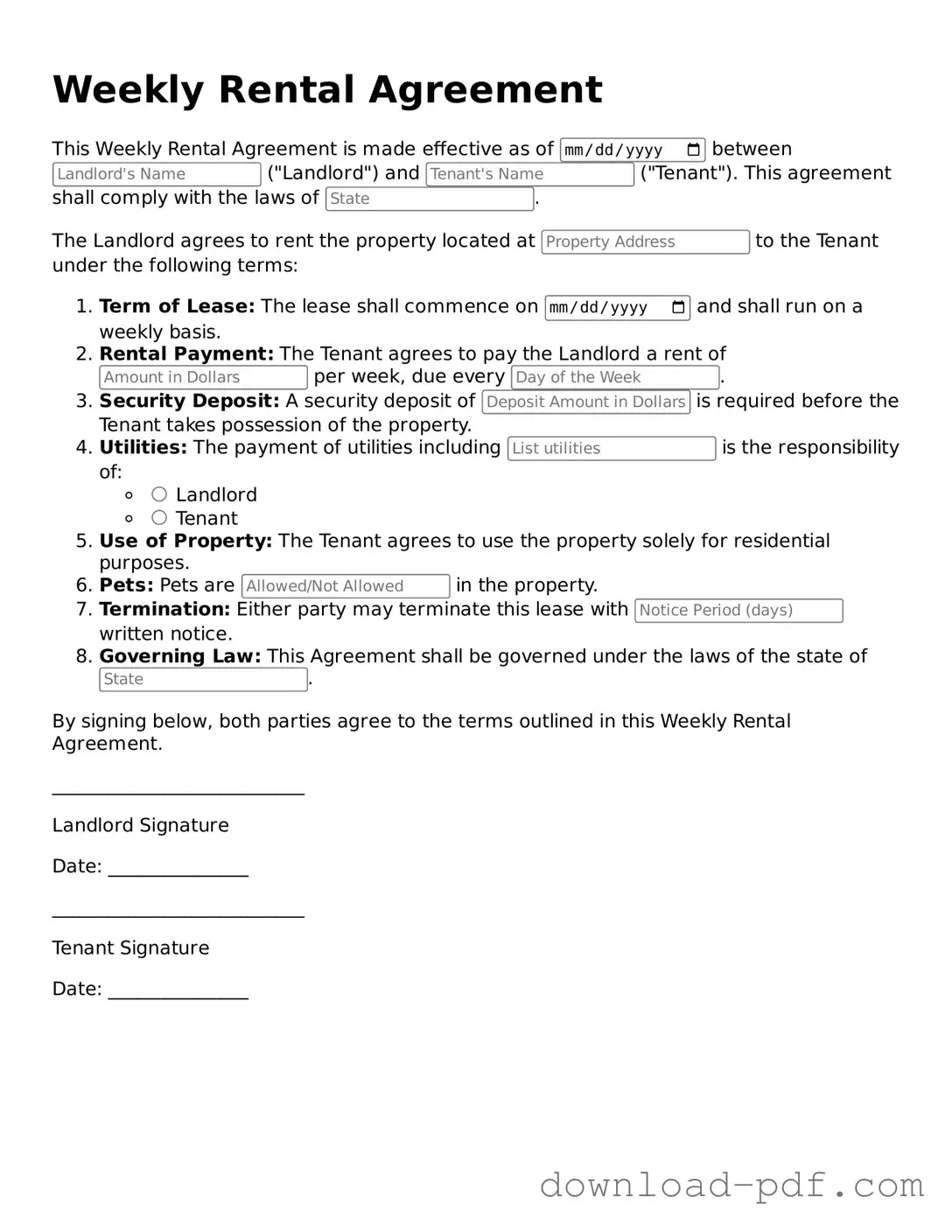 Free Weekly Rental Agreement Template