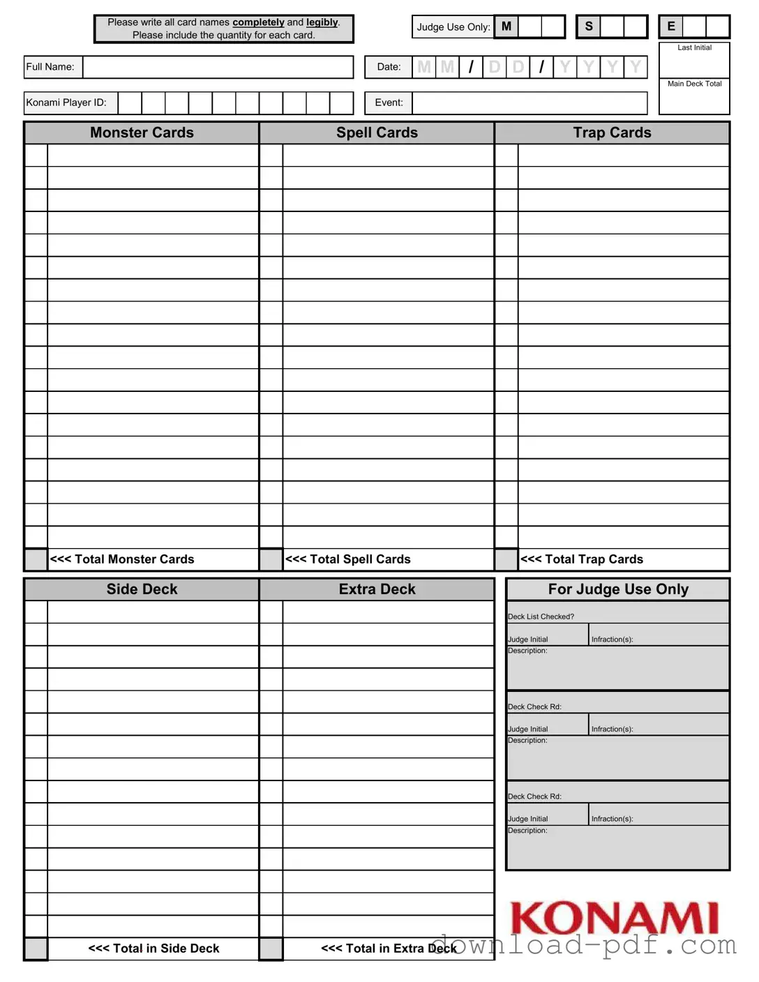 Get Konami Decklist Template in PDF